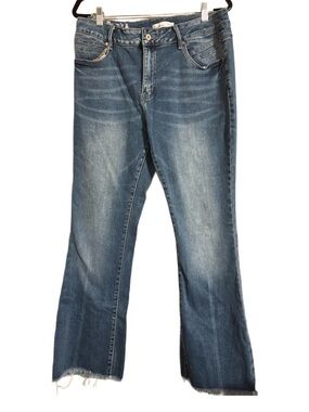 KanCan Women’s Plus Size  Mid Rise Blue Flare w/ Dark Accent Jeans-Size 16